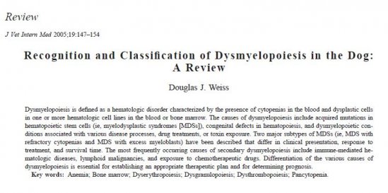 Recognition and Classification of Dysmyelopoiesis in the Dog